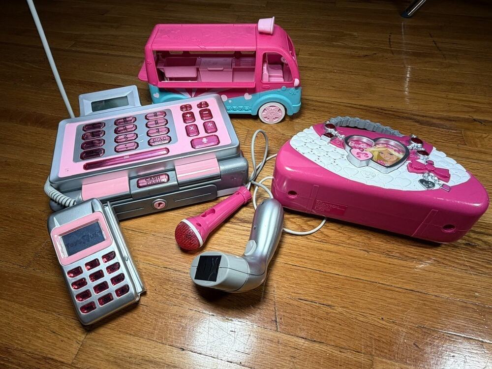 Barbie Toy Lot – Cash Register, Purse Karaoke/MP3 Toy, Microphone, Scanner & Pin